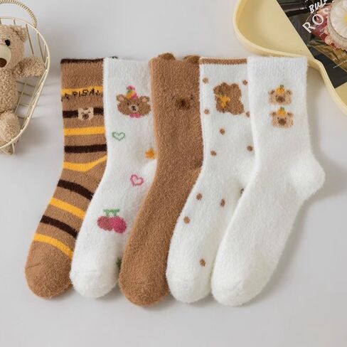 4Pairs Thermal Capybara Socks Women Coral Velvet Winter Warm Thick Plush Sleep Floor Sock Fluffy Cartoon Stockings in Saudi Arabia