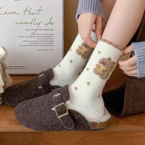 4Pairs Thermal Capybara Socks Women Coral Velvet Winter Warm Thick Plush Sleep Floor Sock Fluffy Cartoon Stockings in Saudi Arabia