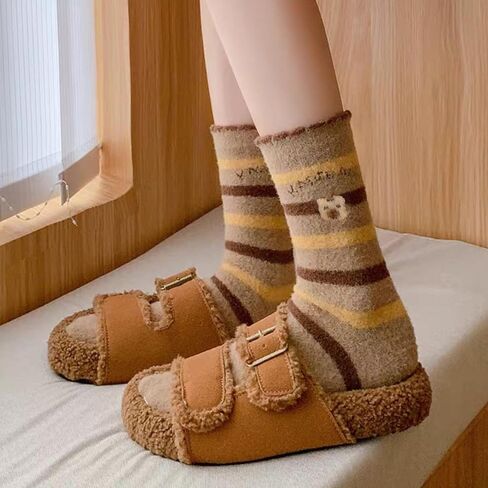 4Pairs Thermal Capybara Socks Women Coral Velvet Winter Warm Thick Plush Sleep Floor Sock Fluffy Cartoon Stockings in Saudi Arabia
