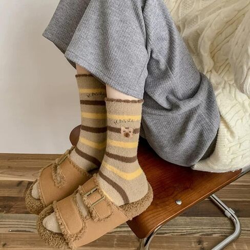 4Pairs Thermal Capybara Socks Women Coral Velvet Winter Warm Thick Plush Sleep Floor Sock Fluffy Cartoon Stockings in Saudi Arabia
