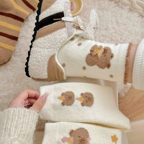 4Pairs Thermal Capybara Socks Women Coral Velvet Winter Warm Thick Plush Sleep Floor Sock Fluffy Cartoon Stockings in Saudi Arabia
