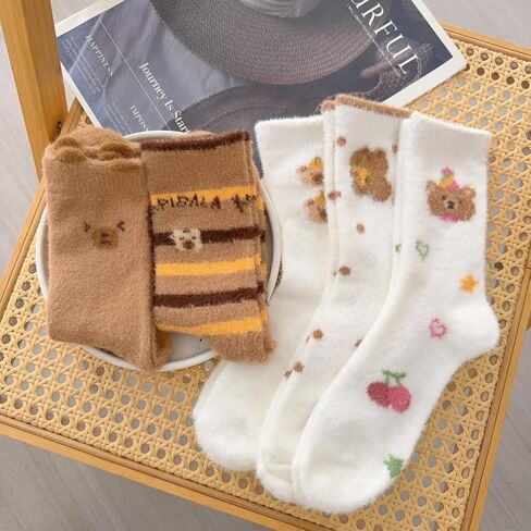 4Pairs Thermal Capybara Socks Women Coral Velvet Winter Warm Thick Plush Sleep Floor Sock Fluffy Cartoon Stockings in Saudi Arabia