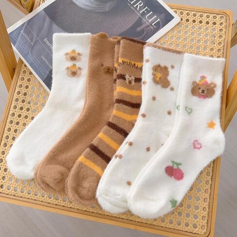 4Pairs Thermal Capybara Socks Women Coral Velvet Winter Warm Thick Plush Sleep Floor Sock Fluffy Cartoon Stockings in Saudi Arabia