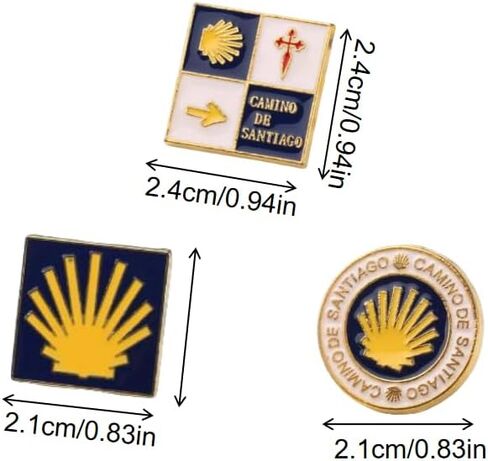 مجموعة دبابيس Camino de Santiago مكونة من 3، دبابيس طية صدر السترة مصنوعة من خليط معدني مع تصميمات على شكل صدفة وصليب وسهم، وشارات تذكارية معدنية لحقيبة الظهر أو السترة in Kuwait