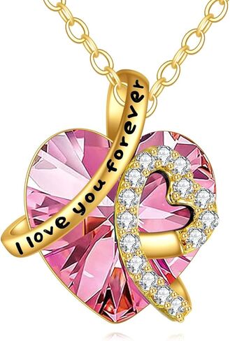 KECHO 14K الذهب الحقيقي أنا أحبك للأبد قلادة الصلبة الذهب الأصفر القلب جوهرة الكريستال قلادة مجوهرات عيد ميلاد عيد الأم الذكرى السنوية هدايا عيد الميلاد للنساء in Kuwait