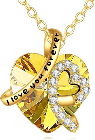 KECHO 14K الذهب الحقيقي أنا أحبك للأبد قلادة الصلبة الذهب الأصفر القلب جوهرة الكريستال قلادة مجوهرات عيد ميلاد عيد الأم الذكرى السنوية هدايا عيد الميلاد للنساء in Kuwait