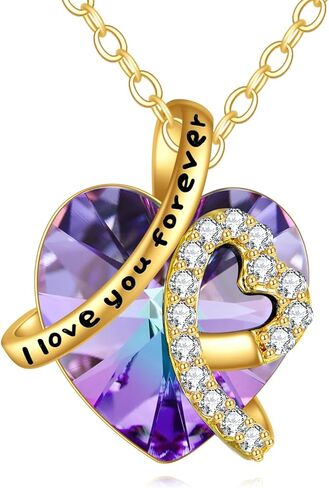 KECHO 14K الذهب الحقيقي أنا أحبك للأبد قلادة الصلبة الذهب الأصفر القلب جوهرة الكريستال قلادة مجوهرات عيد ميلاد عيد الأم الذكرى السنوية هدايا عيد الميلاد للنساء in Kuwait