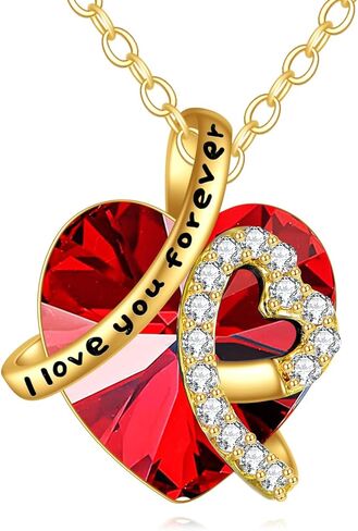 KECHO 14K الذهب الحقيقي أنا أحبك للأبد قلادة الصلبة الذهب الأصفر القلب جوهرة الكريستال قلادة مجوهرات عيد ميلاد عيد الأم الذكرى السنوية هدايا عيد الميلاد للنساء in Saudi Arabia
