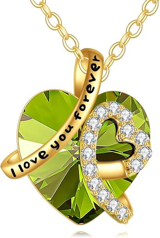 KECHO 14K الذهب الحقيقي أنا أحبك للأبد قلادة الصلبة الذهب الأصفر القلب جوهرة الكريستال قلادة مجوهرات عيد ميلاد عيد الأم الذكرى السنوية هدايا عيد الميلاد للنساء in Kuwait