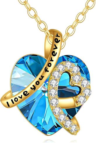 KECHO 14K الذهب الحقيقي أنا أحبك للأبد قلادة الصلبة الذهب الأصفر القلب جوهرة الكريستال قلادة مجوهرات عيد ميلاد عيد الأم الذكرى السنوية هدايا عيد الميلاد للنساء in Kuwait