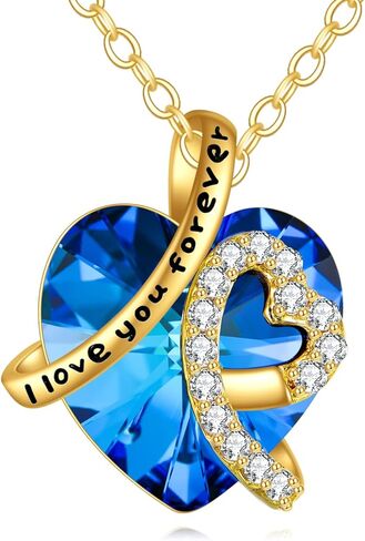 KECHO 14K الذهب الحقيقي أنا أحبك للأبد قلادة الصلبة الذهب الأصفر القلب جوهرة الكريستال قلادة مجوهرات عيد ميلاد عيد الأم الذكرى السنوية هدايا عيد الميلاد للنساء in Kuwait