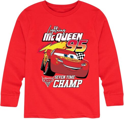 سيارات ديزني - تي شيرت Lightning Mc Queen Seven Time Champ - تي شيرت برسومات للأطفال الصغار والشباب بأكمام طويلة in Kuwait