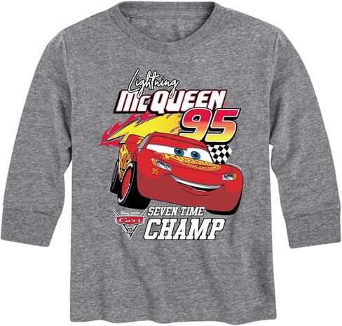 سيارات ديزني - تي شيرت Lightning Mc Queen Seven Time Champ - تي شيرت برسومات للأطفال الصغار والشباب بأكمام طويلة in Kuwait