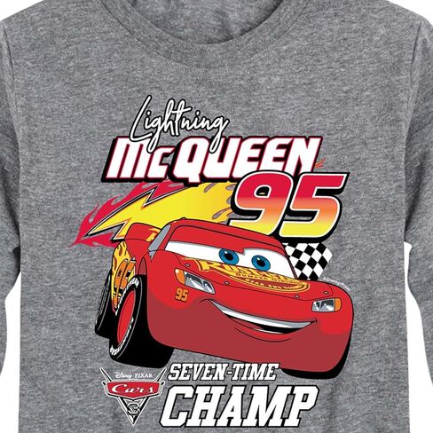سيارات ديزني - تي شيرت Lightning Mc Queen Seven Time Champ - تي شيرت برسومات للأطفال الصغار والشباب بأكمام طويلة in Kuwait