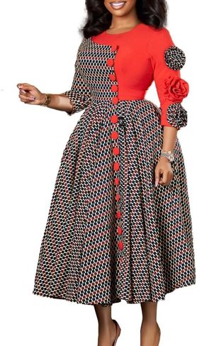 JZCJY New Fashionable and Elegant Round Neck Seven Quarter Sleeve Flower Patchwork African Dress in Saudi Arabia