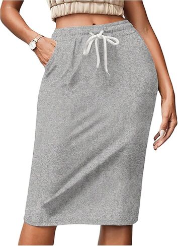 SHENHE Women's Casual Elastic High Waist Drawstring Knee Length Pencil Skirt with Pockets in Saudi Arabia