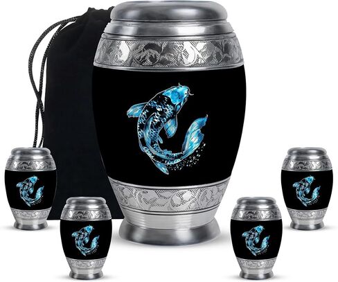 LEXFAY Fish - Urns for Ashes Small - Large Urns for Ashes Adult Female - Combo 1 Large & 4 Small - Cremation Urns for Ashes for Men - Urn for Adult Ashes - Cremation Urns for Human Ashes in Saudi Arabia