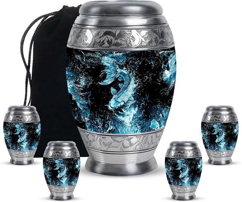 LEXFAY Fish - Urns for Ashes Small - Large Urns for Ashes Adult Female - Combo 1 Large & 4 Small - Cremation Urns for Ashes for Men - Urn for Adult Ashes - Cremation Urns for Human Ashes in Saudi Arabia