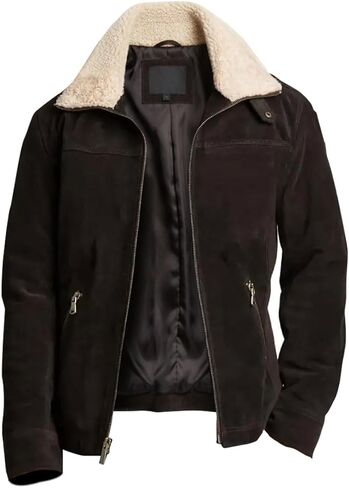 hamprestige Men's Premium Vintage Trucker Suede Jacket - Slimfit Fit Leather Jackets Faux Shearling Shirt Style Collar Jacket in Saudi Arabia
