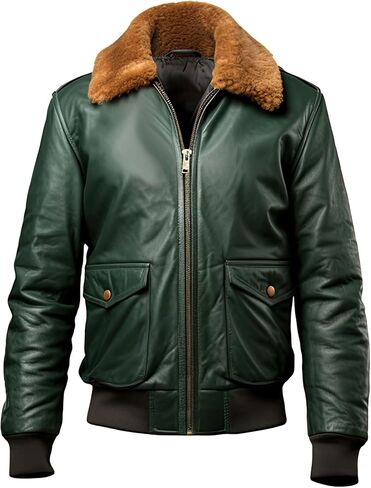 سترة ويلوم للرجال من جلد الغنم الأصلي باللون الأخضر الزيتوني شيربا شيرلينغ من الفرو الصناعي سترة جلدية ناعمة الطيار in Kuwait