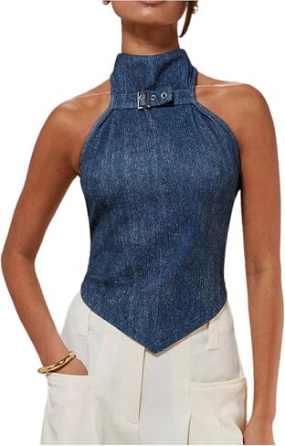 SOLY HUX Women's Summer Tank Tops Mock Neck Sleeveless Asymmetrical Hem Casual Going Out Top in Saudi Arabia