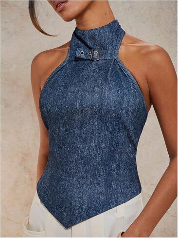 SOLY HUX Women's Summer Tank Tops Mock Neck Sleeveless Asymmetrical Hem Casual Going Out Top in Saudi Arabia