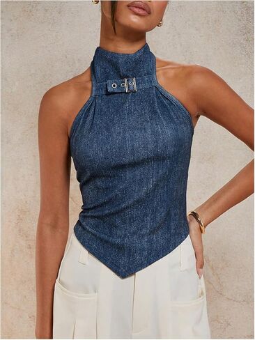 SOLY HUX Women's Summer Tank Tops Mock Neck Sleeveless Asymmetrical Hem Casual Going Out Top in Saudi Arabia