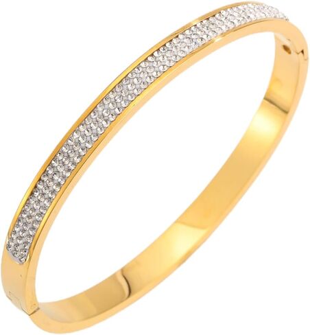 Gold Womens Link Bracelets Stainless Steel Pave Rhinestone Simulate Diamond Stackable Oval Hinged Bangle Bracelet in Saudi Arabia