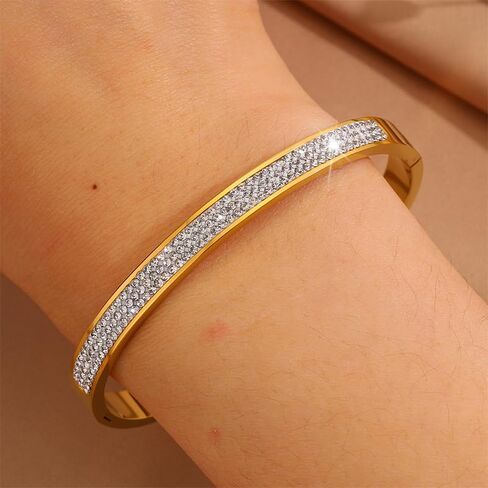 Gold Womens Link Bracelets Stainless Steel Pave Rhinestone Simulate Diamond Stackable Oval Hinged Bangle Bracelet in Saudi Arabia
