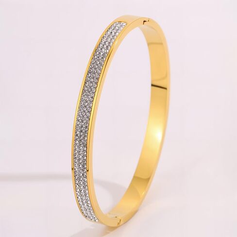 Gold Womens Link Bracelets Stainless Steel Pave Rhinestone Simulate Diamond Stackable Oval Hinged Bangle Bracelet in Saudi Arabia