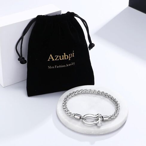 Azubpi 316 رجل إمرأة الفضة الفولاذ المقاوم للصدأ التنين العظام سلسلة سوار حدوة الحصان الترباس مرساة المشبك 8.26 "مجوهرات بحرية للرجال النساء، للجنسين in Kuwait