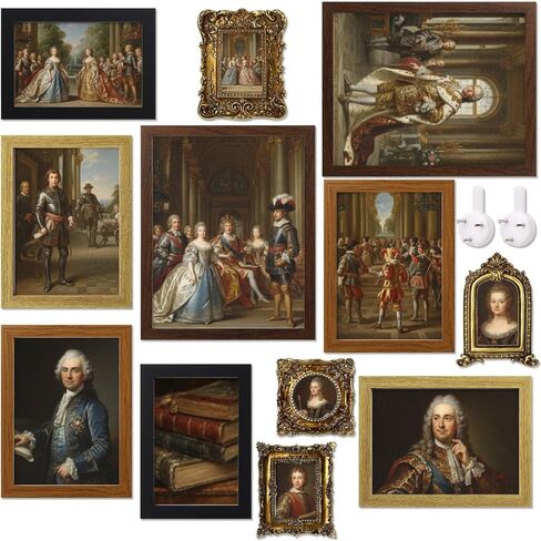 Novabright 12 Pcs Vintage Picture Frames Resin Gallery Wall Frame Set with Trace Less Nails Suit Hanging Elegant Classical Decorations for Christmas Hotel Home Wedding Decoration(Retro Style) in Kuwait