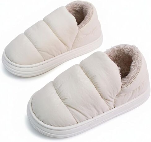 Fluffy Down Warm Shoes For Unisex，Women Winter Slippers Non-Slip Bathroom Pillow Slippers for Men Furry Warm House Waterproof Plush Flip Flop Beige in Saudi Arabia