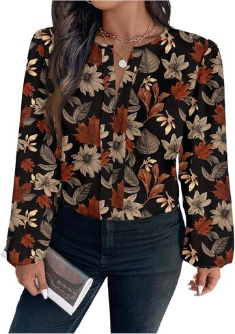 GORGLITTER Women's Plus Size Boho Floral Shirts Dressy Casual Long Sleeve Western V Neck Business Work Blouses in Saudi Arabia