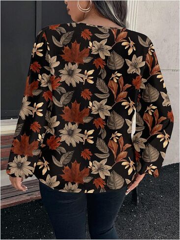 GORGLITTER Women's Plus Size Boho Floral Shirts Dressy Casual Long Sleeve Western V Neck Business Work Blouses in Saudi Arabia