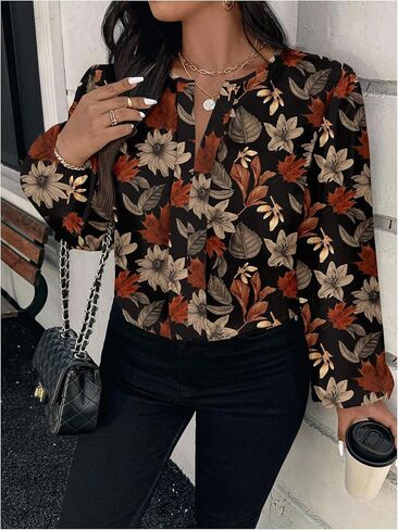 GORGLITTER Women's Plus Size Boho Floral Shirts Dressy Casual Long Sleeve Western V Neck Business Work Blouses in Saudi Arabia