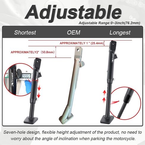Xitomer 0-3 inch Adjustable Kickstand Fit for DR650 1996-2024 DR650 Motorcycle Adjustable Side Stand Adjustable Kickstand (Black) in Saudi Arabia
