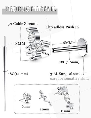 Lsnevsie 14K Gold Filled 20G 18G 16G Threadless Flat Back Earrings Studs Surgical Stainless Steel Push In Nose Rings Studs Tragus Forward Helix Conch Cartilage Earrings Piercing Jewelry For Women Men in Saudi Arabia