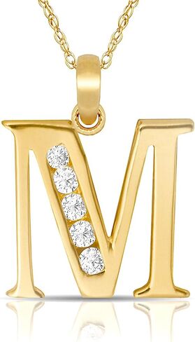 JewelryWeb - Solid 14k Yellow Gold 18" Small Channel-set (A-Z) Cubic Zirconia Initial Pendant Necklace - 7mm x 14mm - Personalized Necklace for Women - Letter Necklace - Sterling Silver Chain in Saudi Arabia