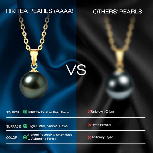 18K Solid Gold Genuine Tahitian Black Pearl Pendant with Sterling Silver Chain, AAAAA 9-12mm Ocean-Grown Pearls - Christmas Gift for Wife Mom, Women Necklace Jewelry for Wedding Anniversary Birthday in Saudi Arabia