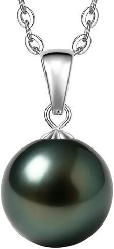 قلادة من الذهب الخالص عيار 18 قيراطًا ولؤلؤ تاهيتي أسود أصلي مع سلسلة من الفضة الاسترليني، AAAAA 9-12 مم لآلئ المحيط - هدية عيد الميلاد للأم والزوجة، مجوهرات قلادة نسائية لعيد ميلاد الذكرى السنوية للزفاف in Kuwait