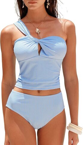 ZAFUL المرأة كتف واحد Tankini الملتوية البطن التحكم قطع المايوه أنبوب العصابة قطعتين ثوب السباحة in Saudi Arabia