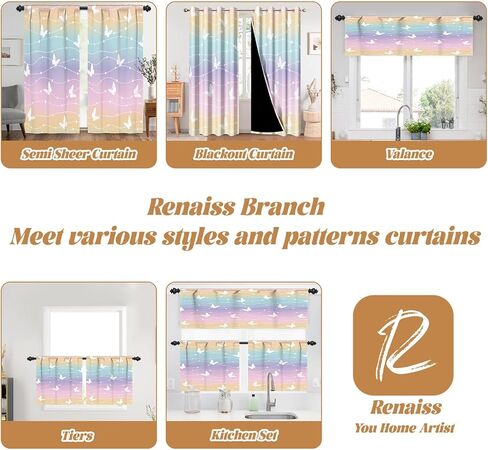 renaiss 42 × 18 بوصة فراشة نافذة الستار الستارة لغرفة فتاة تنفس الكتان الملونة قوس قزح المشارب قضيب جيب نافذة العلاج الستارة الستائر للمطبخ الحمام غرفة نوم مقهى غرفة المعيشة in Saudi Arabia