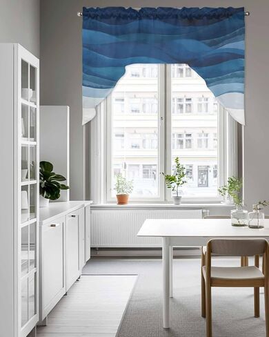 Gavrelixora Navy Blue Ombre Swag Valances for Windows, Modern Moire Curtains Drapes, Gradient Watercolor Kitchen Window Curtains Over Sink Window Treatment Valance for Bedroom/Bathroom 56"x36" in Saudi Arabia
