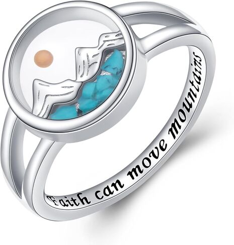 DAOCHONG Mustard Seed Ring Sterling Silver Mountains Ring Turquoise Christian Jewelry for Women Mustard Seed Inspirational Religious Jewelry in Saudi Arabia