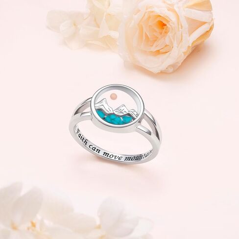 DAOCHONG Mustard Seed Ring Sterling Silver Mountains Ring Turquoise Christian Jewelry for Women Mustard Seed Inspirational Religious Jewelry in Saudi Arabia