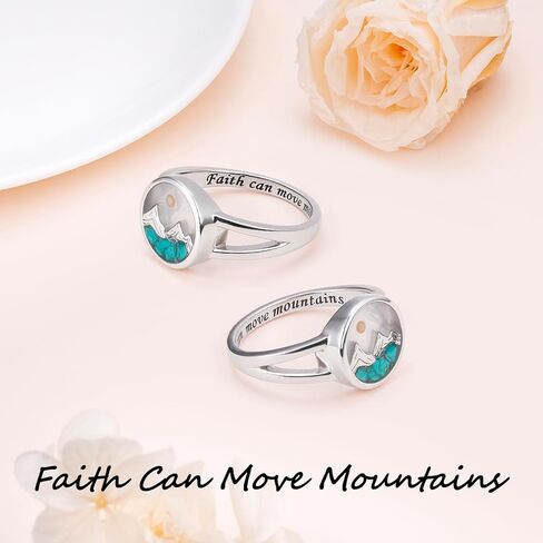 DAOCHONG Mustard Seed Ring Sterling Silver Mountains Ring Turquoise Christian Jewelry for Women Mustard Seed Inspirational Religious Jewelry in Saudi Arabia