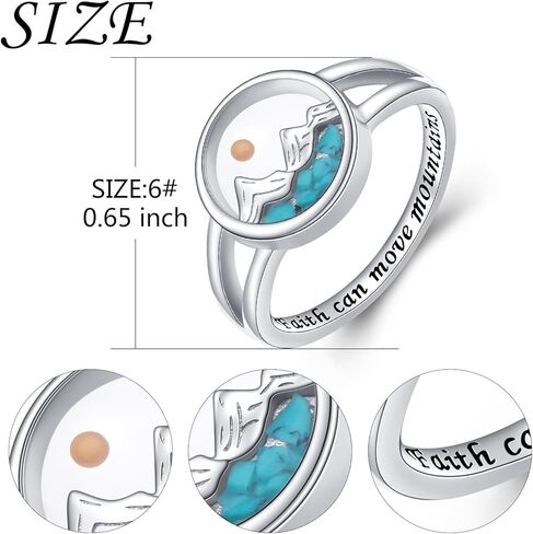 DAOCHONG Mustard Seed Ring Sterling Silver Mountains Ring Turquoise Christian Jewelry for Women Mustard Seed Inspirational Religious Jewelry in Saudi Arabia