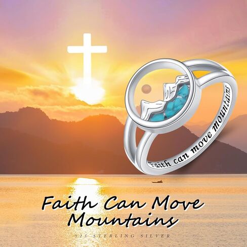 DAOCHONG Mustard Seed Ring Sterling Silver Mountains Ring Turquoise Christian Jewelry for Women Mustard Seed Inspirational Religious Jewelry in Saudi Arabia