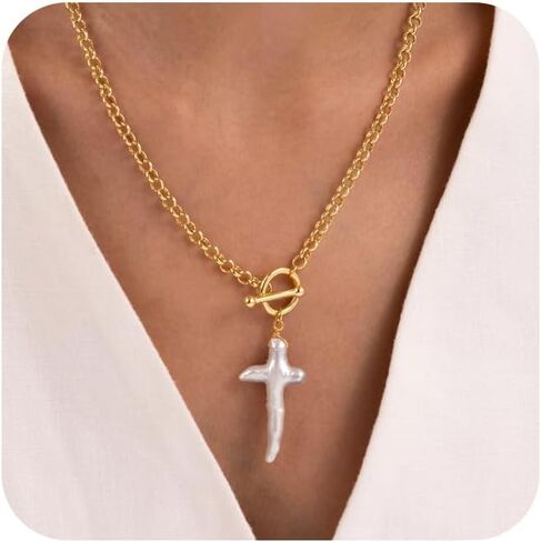 CHESKY 14K مطلية بالذهب مكتنزة الصليب قلادة للنساء، بيان قلادة الصليب كبيرة مطروق جريئة الصليب القلب قلادة قلادة العصرية الذهب تبديل القلائد خمر مجوهرات in Kuwait
